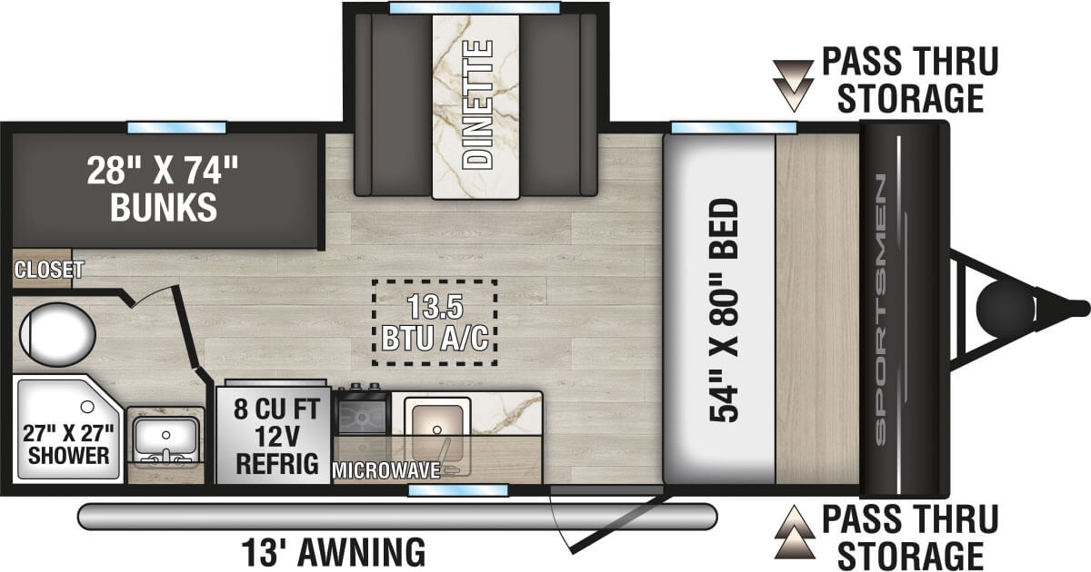 2027 KZ RV Sportsmen Classic 181BH Travel Trailer Floorplan