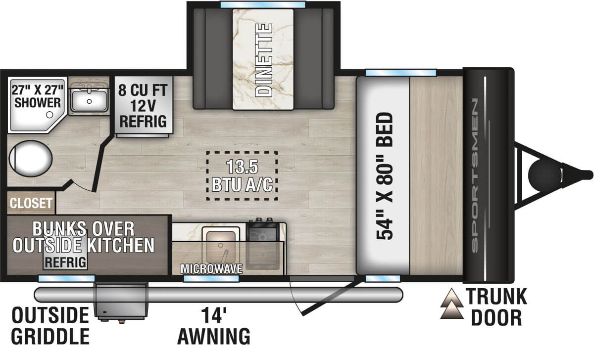 2027 KZ RV Sportsmen Classic 191BHK Travel Trailer Floorplan