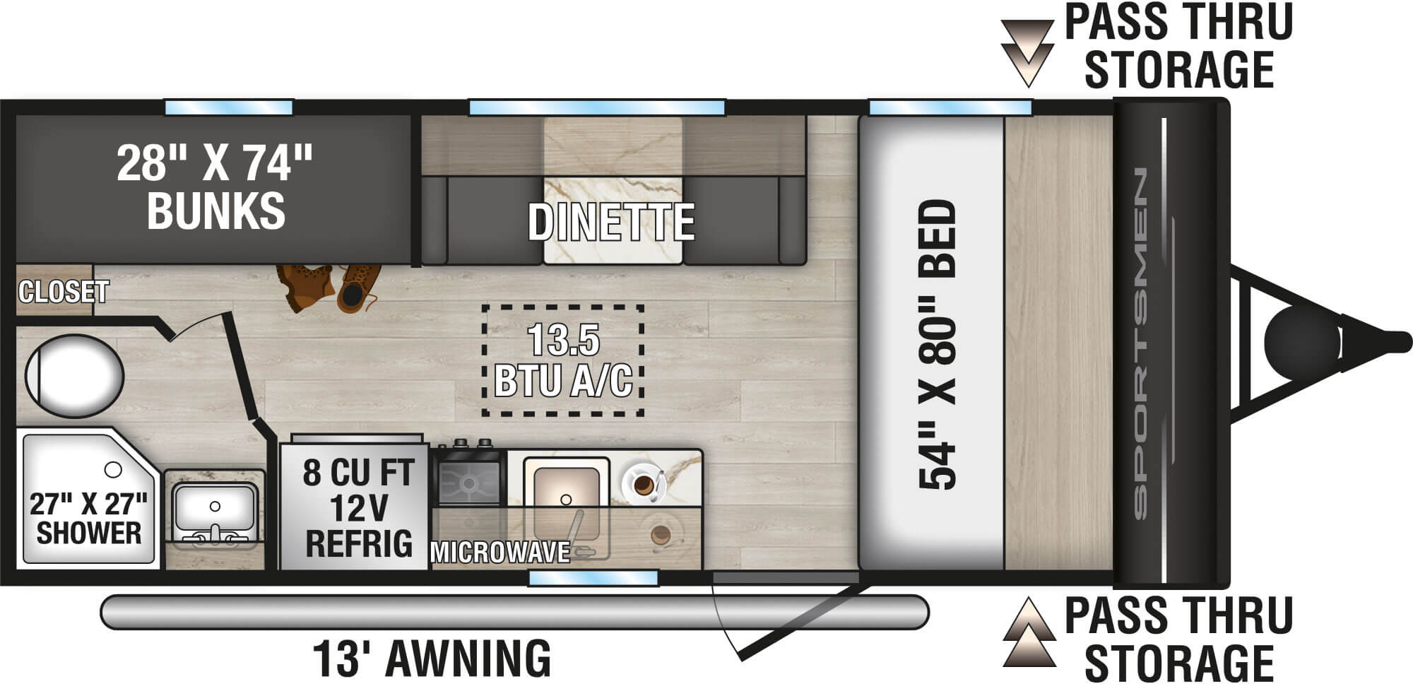 2027 KZ RV Sportsmen Classic 180BH Travel Trailer Floorplan