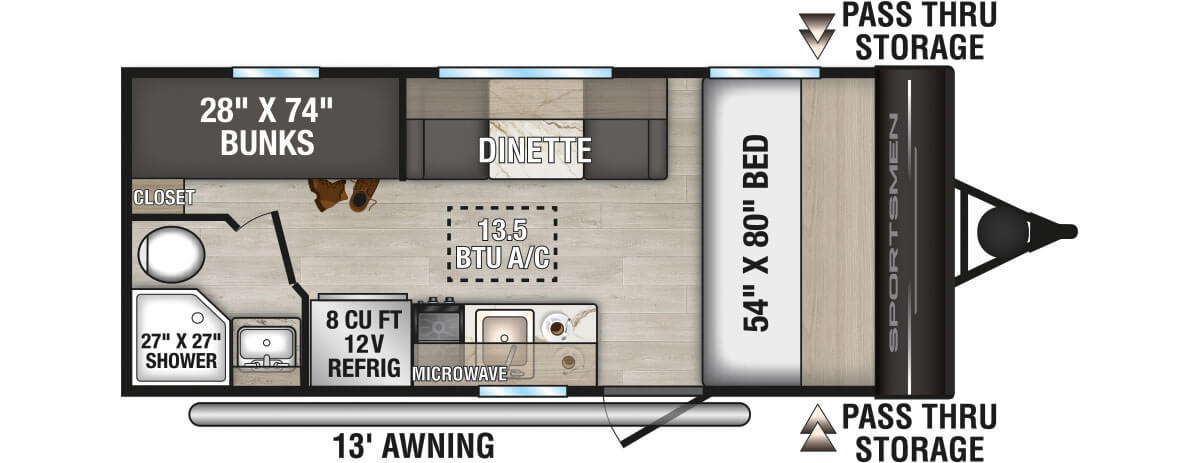 2027 KZ RV Sportsmen Classic 180BH Travel Trailer Floorplan