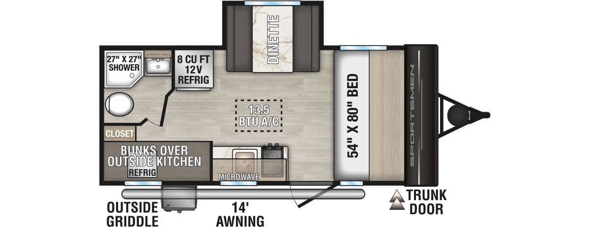 2027 KZ RV Sportsmen Classic 191BHK Travel Trailer Floorplan