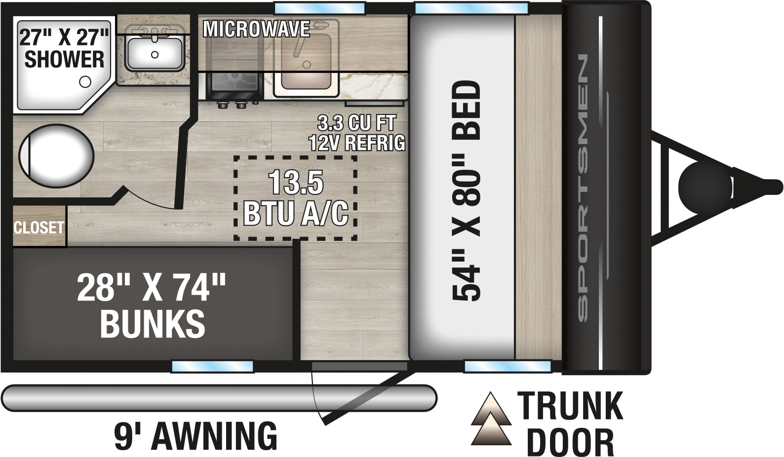 2027 KZ RV Sportsmen Classic 130BH Travel Trailer Floorplan