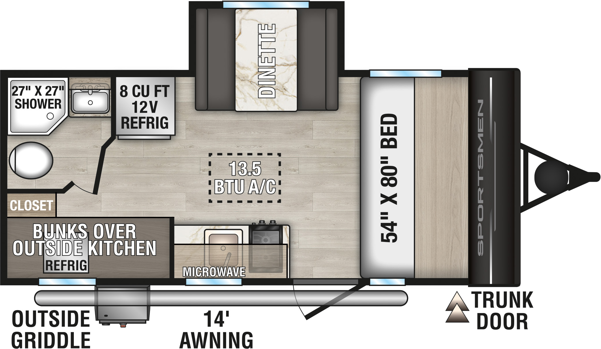 2027 KZ RV Sportsmen Classic 191BHK Travel Trailer Floorplan