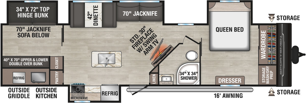 2026 KZ RV Sportsmen SE 344BHKSE Travel Trailer Floorplan