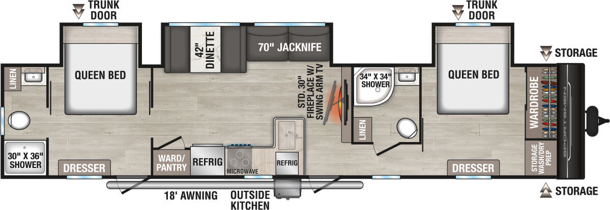 2026 KZ RV Sportsmen SE 383DBKSE Travel Trailer Floorplan
