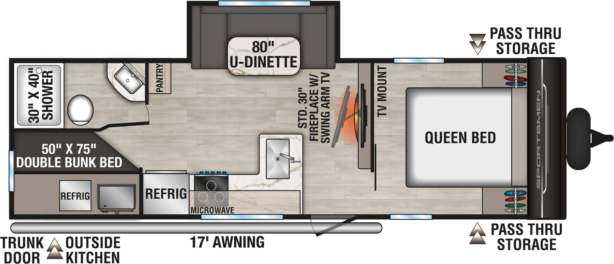 2026 KZ RV Sportsmen SE 241BHKSE Travel Trailer Floorplan