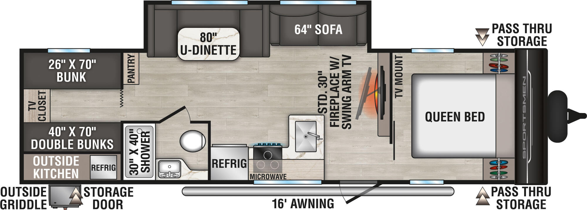 2026 KZ RV Sportsmen SE 301BHKSE Travel Trailer Floorplan