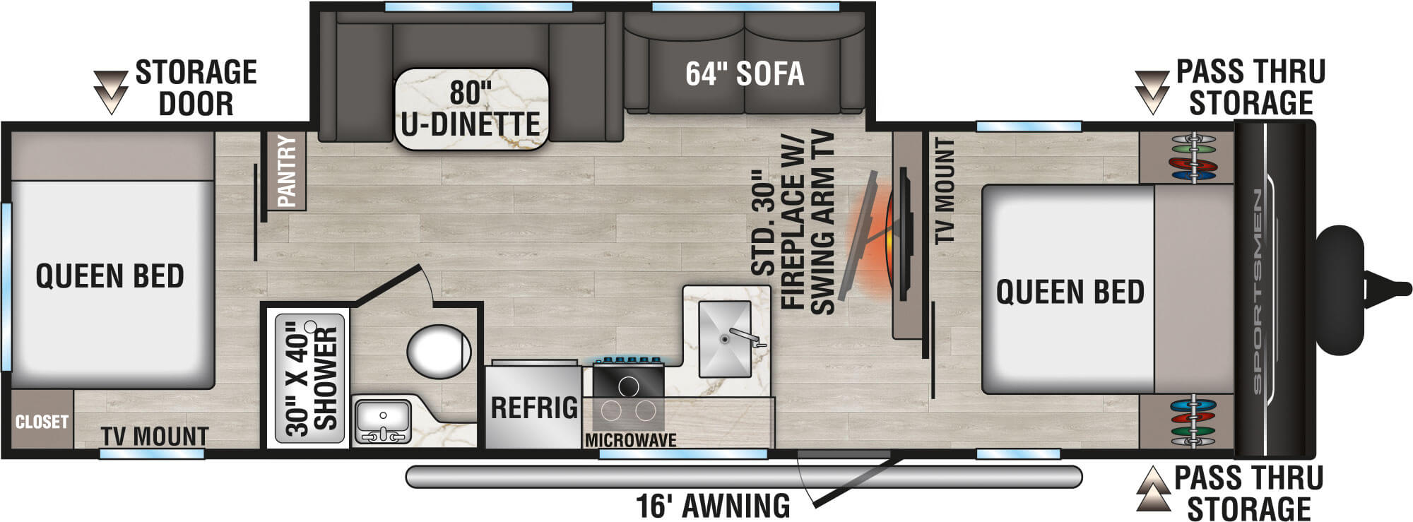 2026 KZ RV Sportsmen SE 301DBSE Travel Trailer Floorplan