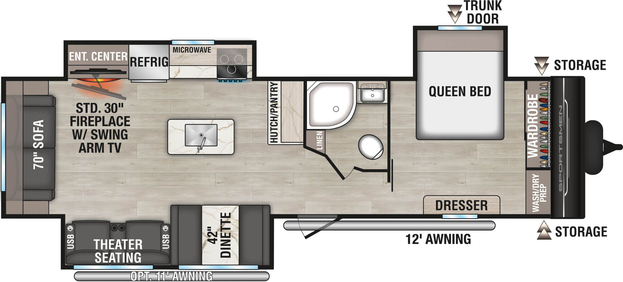2026 KZ RV Sportsmen SE 303QBSE Travel Trailer Floorplan