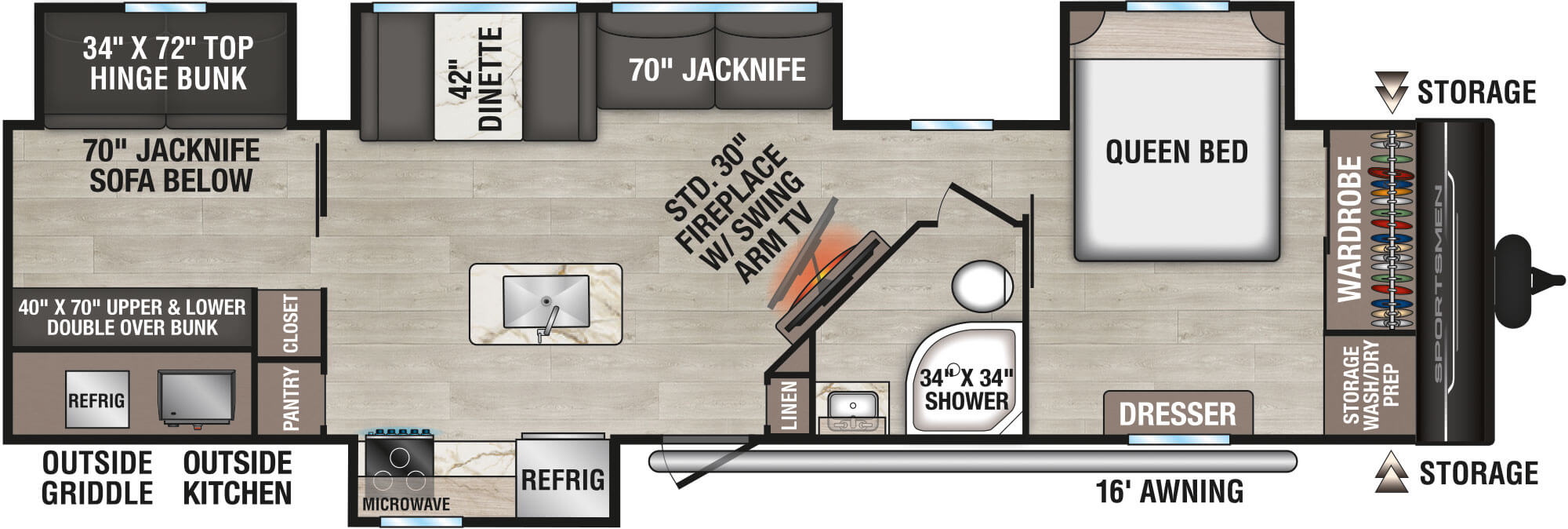 2026 KZ RV Sportsmen SE 344BHKSE Travel Trailer Floorplan