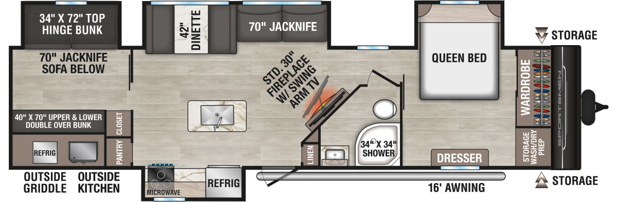 2026 KZ RV Sportsmen SE 344BHKSE Travel Trailer Floorplan