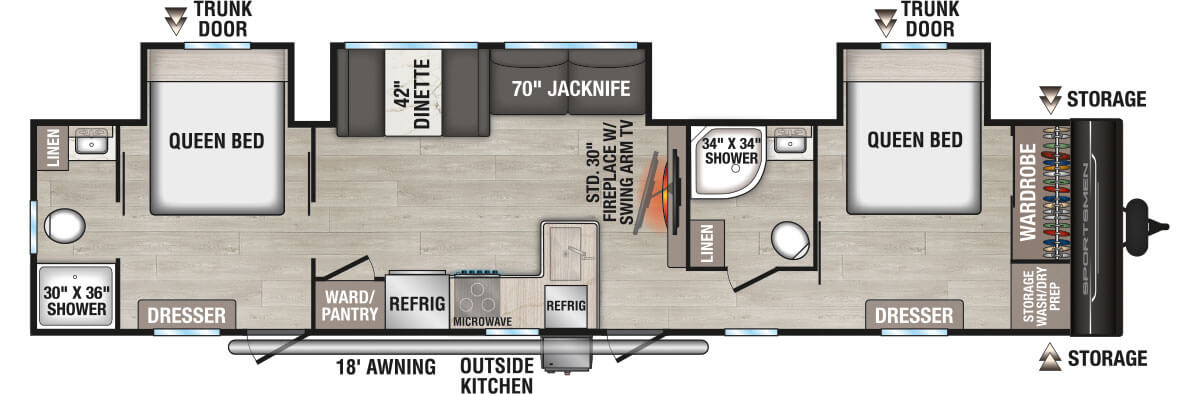2026 KZ RV Sportsmen SE 383DBKSE Travel Trailer Floorplan