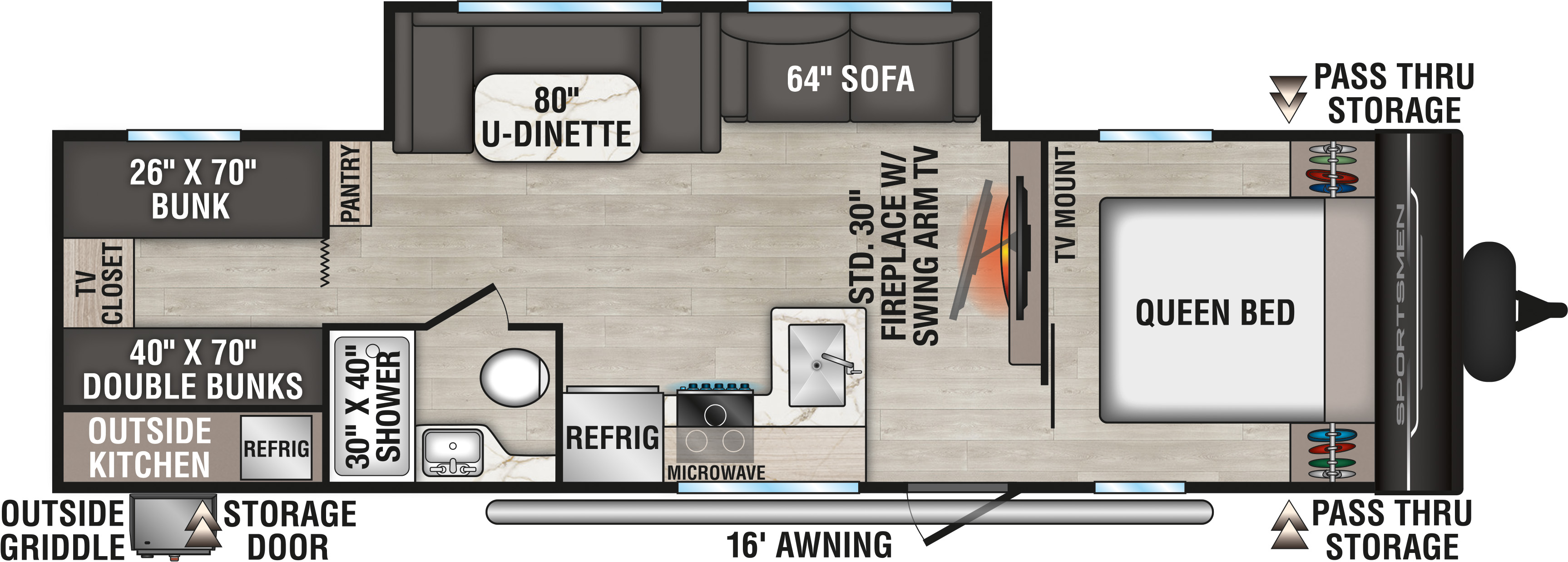 2026 KZ RV Sportsmen SE 301BHKSE Travel Trailer Floorplan