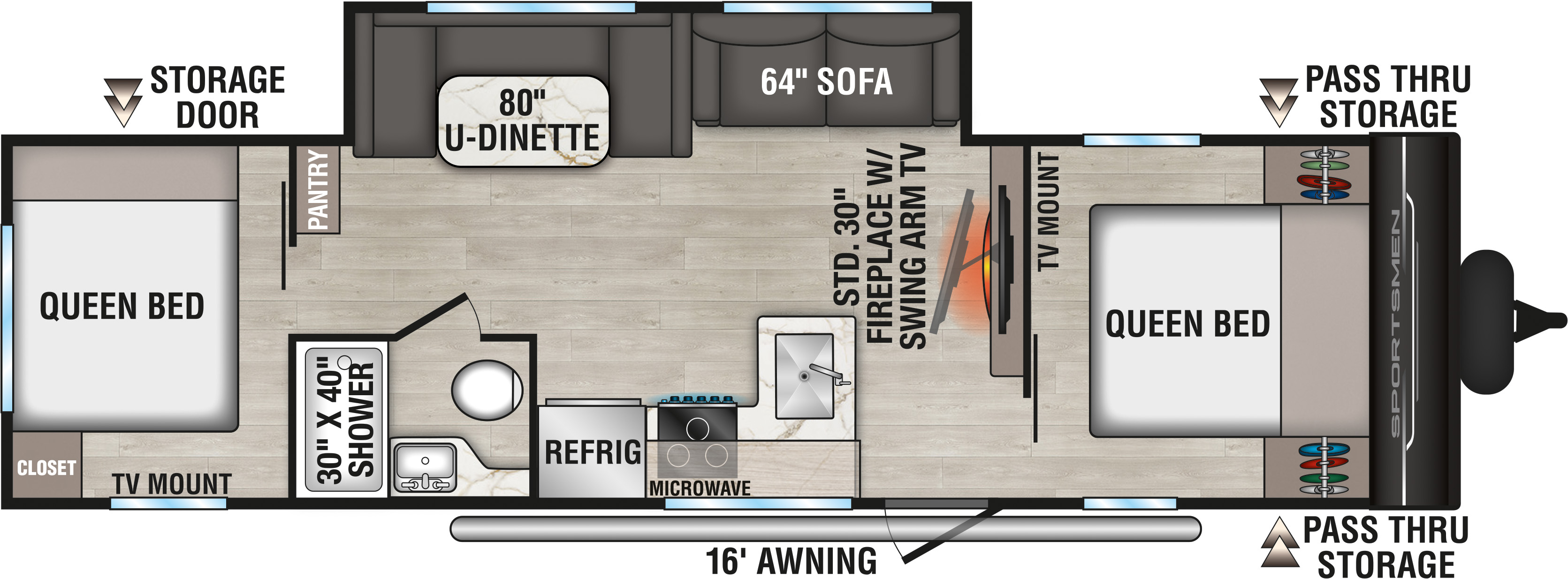 2026 KZ RV Sportsmen SE 301DBSE Travel Trailer Floorplan