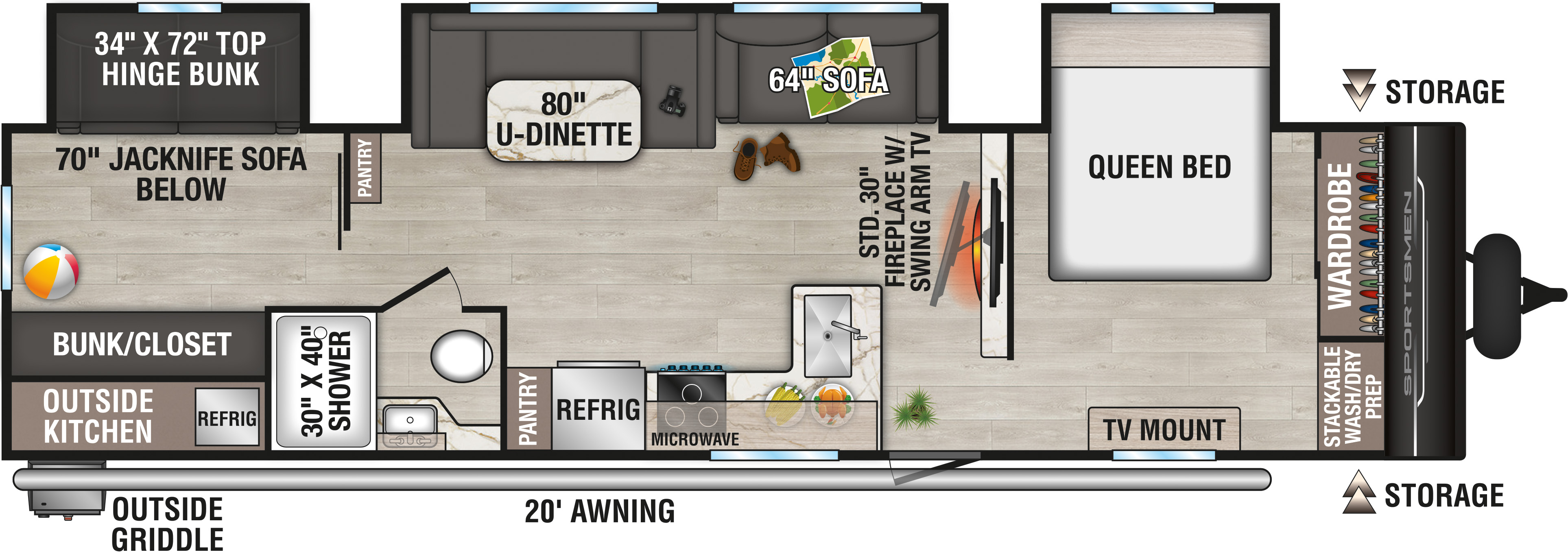 2026 KZ RV Sportsmen SE 333BHKSE Travel Trailer Floorplan