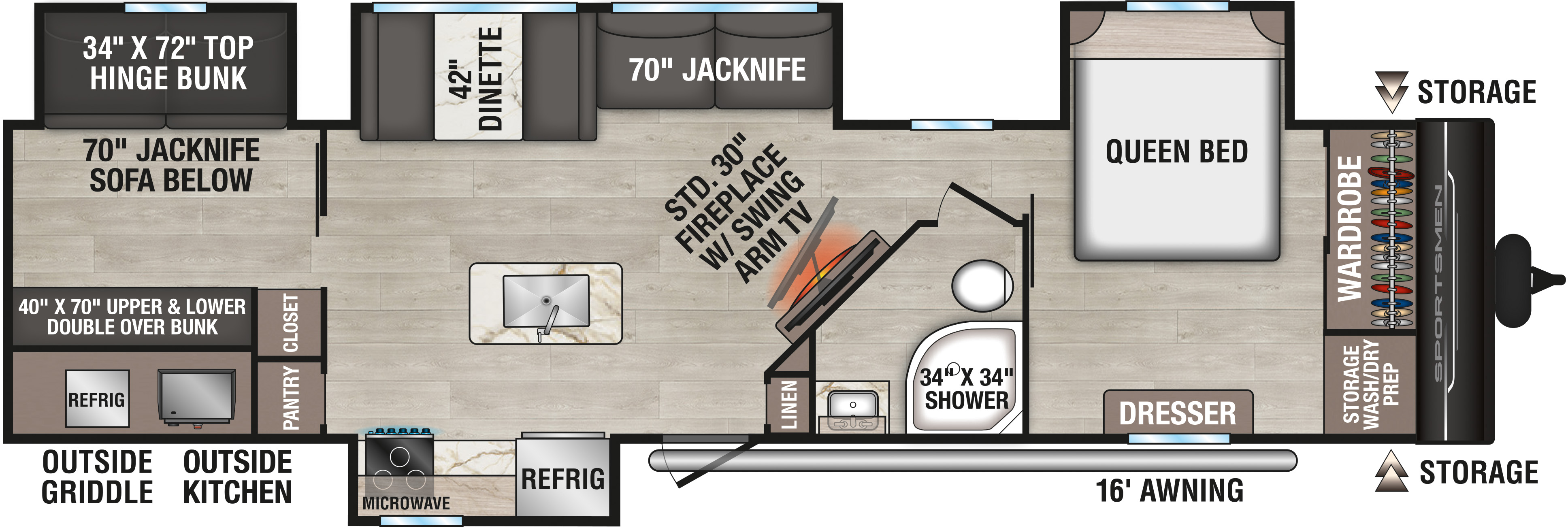 2026 KZ RV Sportsmen SE 344BHKSE Travel Trailer Floorplan