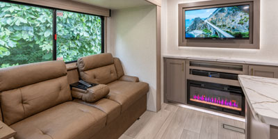 2026 KZ RV Sportsmen SE 301DBSE Travel Trailer Sofa, Entertainment Center and Fireplace