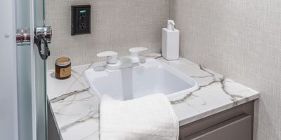 2026 KZ RV Sportsmen SE 344BHKSE Travel Trailer Bathroom Vanity and Sink