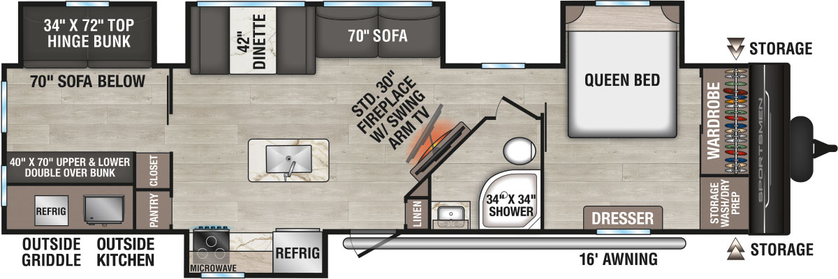 2027 KZ RV Sportsmen 344BHK Travel Trailer Floorplan