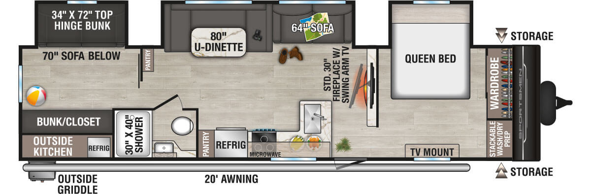 2027 KZ RV Sportsmen 333BHK Travel Trailer Floorplan