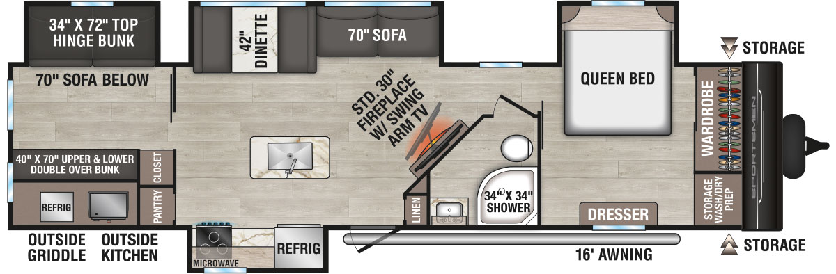 2027 KZ RV Sportsmen 344BHK Travel Trailer Floorplan