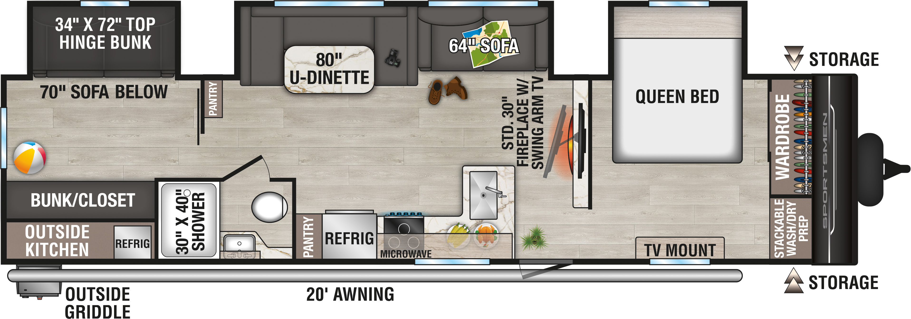 2027 KZ RV Sportsmen 333BHK Travel Trailer Floorplan
