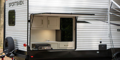 2027 KZ RV Sportsmen 333BHK Travel Trailer Exterior Rear Kitchen Wide