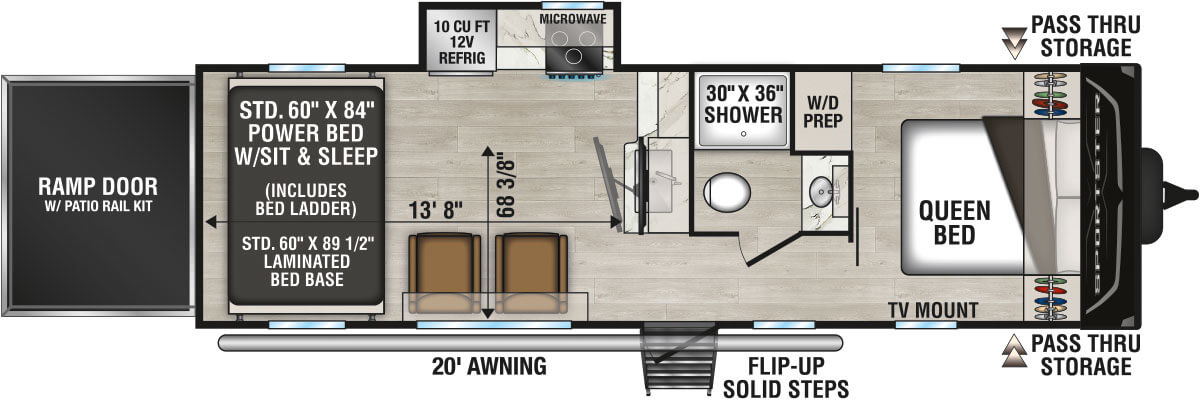 2026 KZ RV Sportster X 26X Travel Trailer Toy Hauler Floorplan