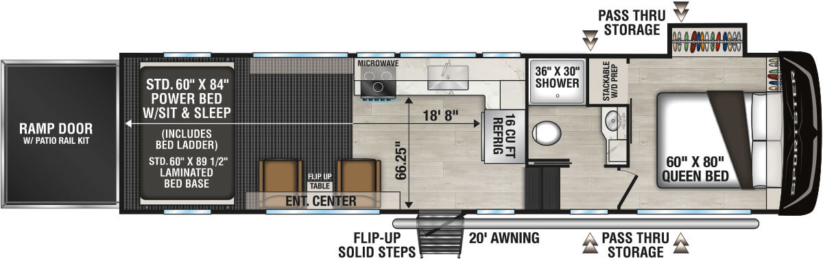 2026 KZ RV Sportster X 3018X Fifth Wheel Toy Hauler Floorplan