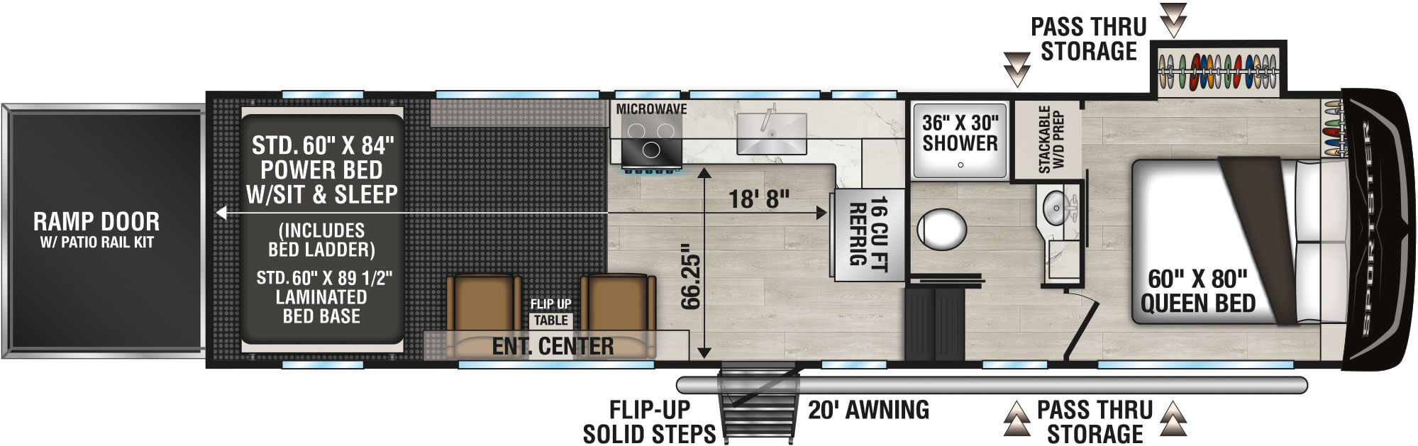 2026 KZ RV Sportster X 3018X Fifth Wheel Toy Hauler Floorplan