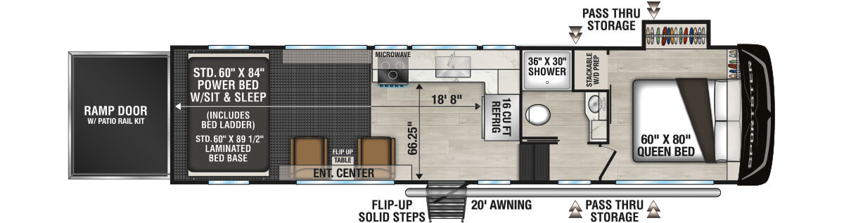 2026 KZ RV Sportster X 3018X Fifth Wheel Toy Hauler Floorplan