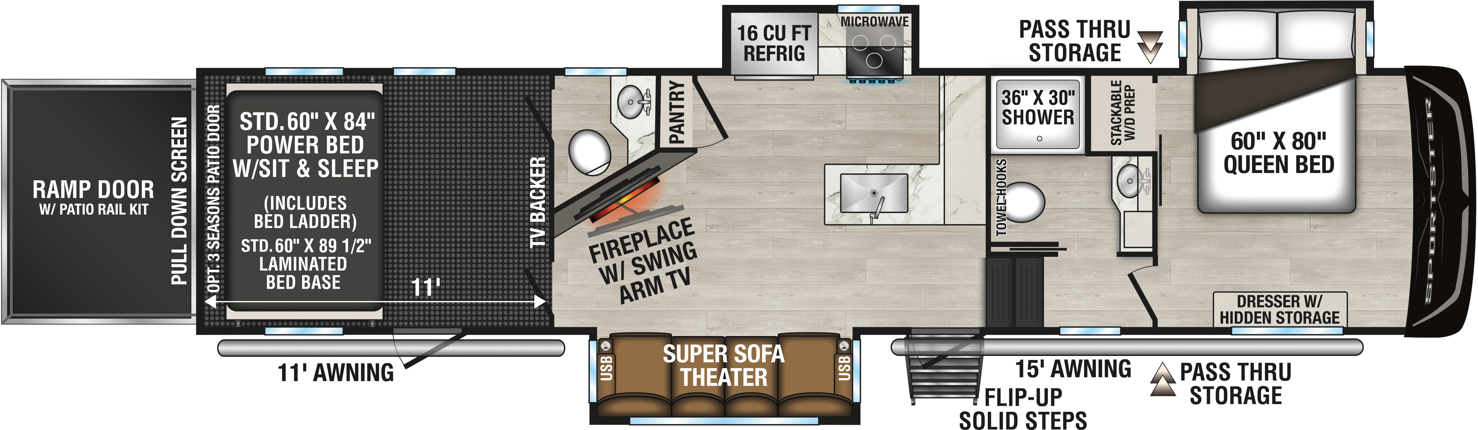 2026 KZ RV Sportster X 3411X Fifth Wheel Toy Hauler Floorplan