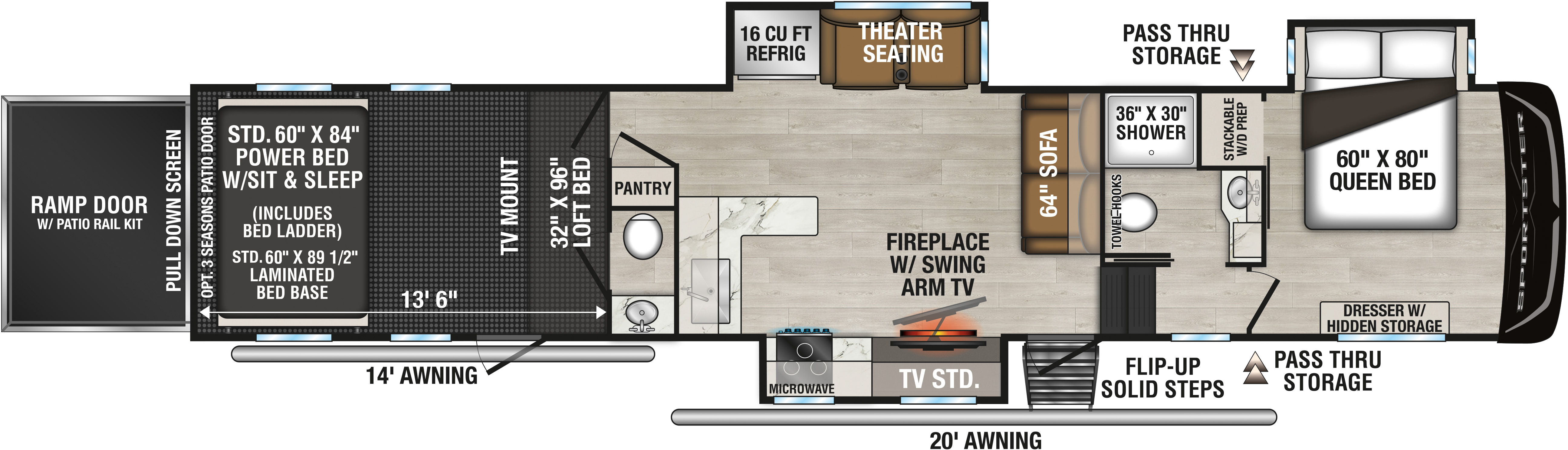 2026 KZ RV Sportster X 3914X Fifth Wheel Toy Hauler Floorplan