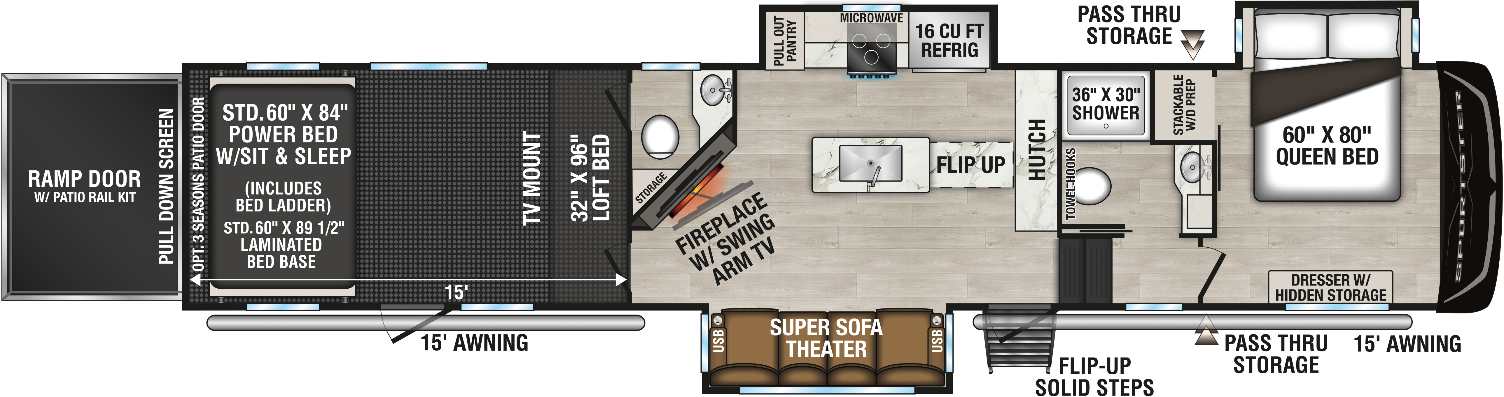 2026 KZ RV Sportster X 3915X Fifth Wheel Toy Hauler Floorplan