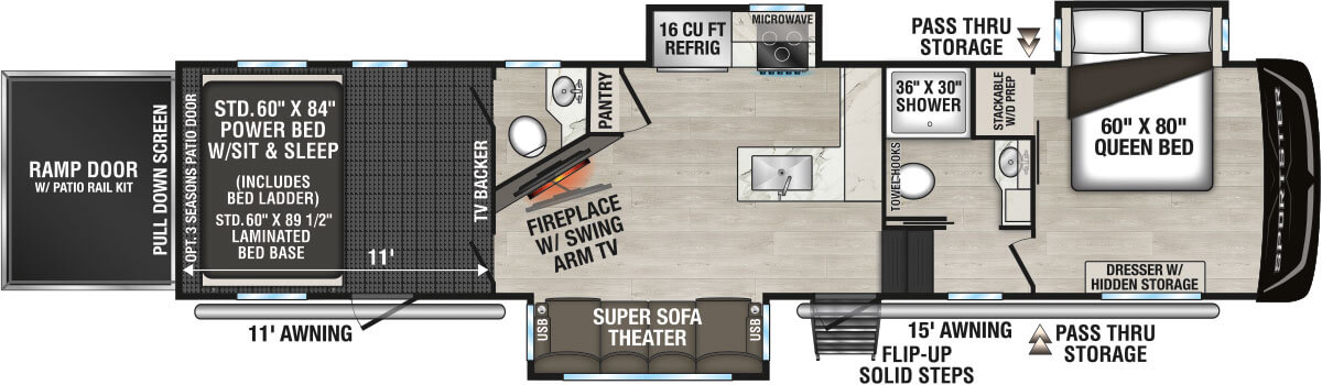 2027 KZ RV Sportster X 3411X Fifth Wheel Toy Hauler Floorplan