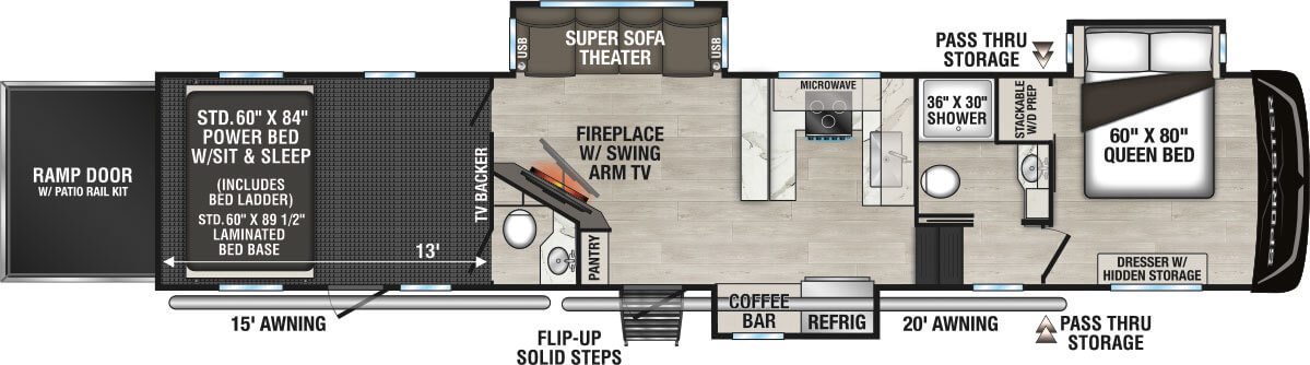 2027 KZ RV Sportster X 3813X Fifth Wheel Toy Hauler Floorplan