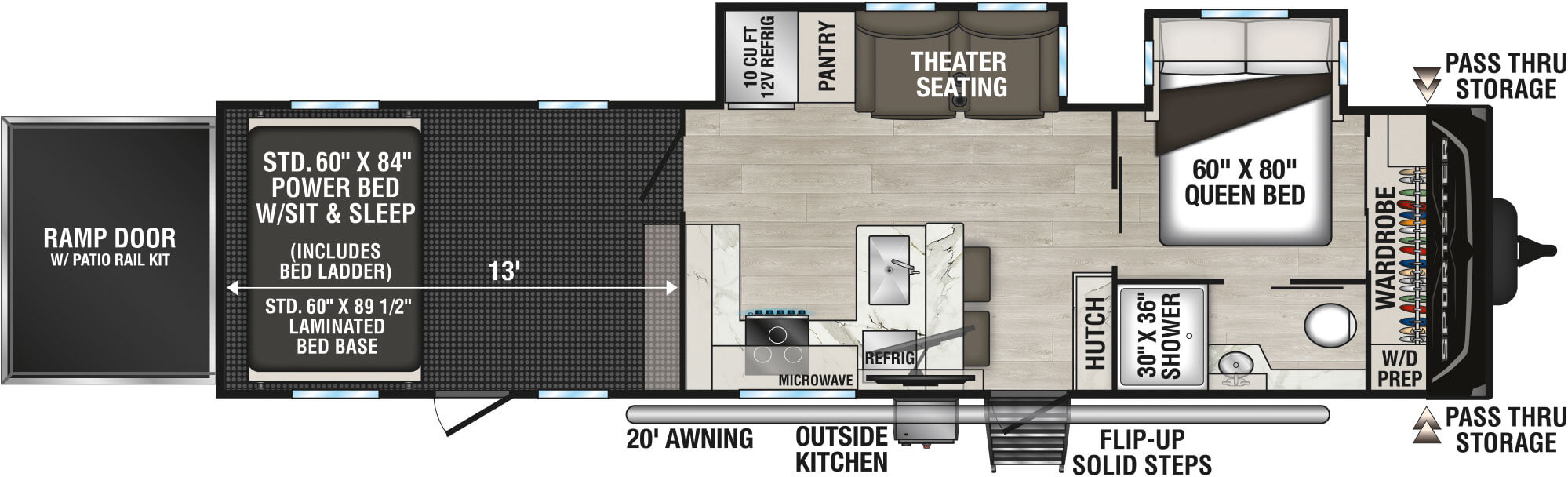2027 KZ RV Sportster X 33X Travel Trailer Toy Hauler Floorplan