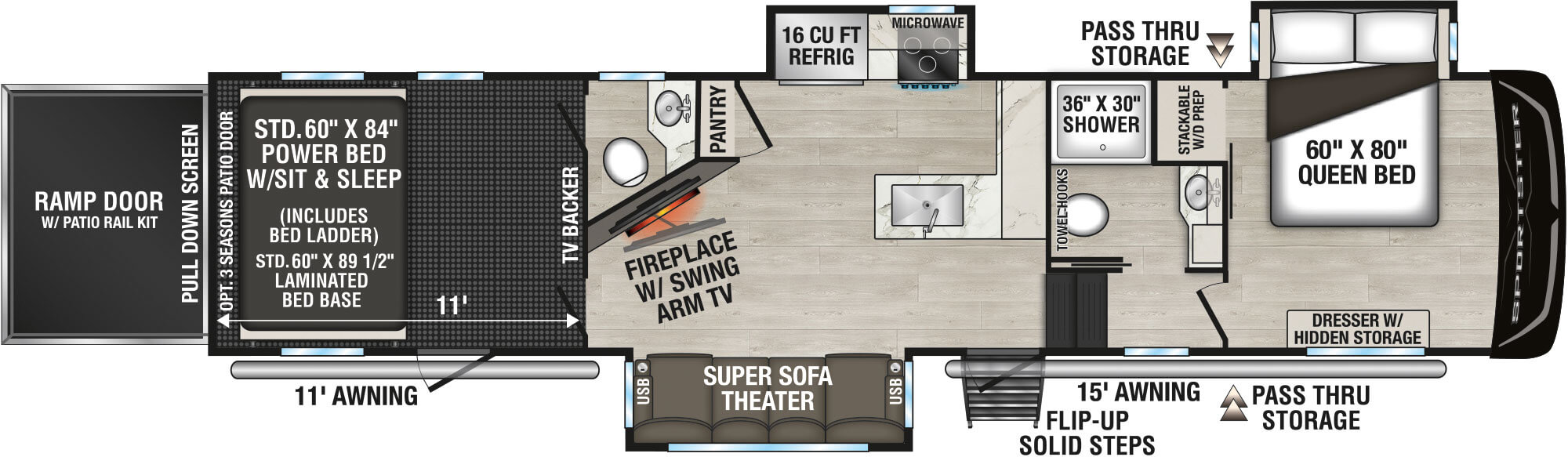 2027 KZ RV Sportster X 3411X Fifth Wheel Toy Hauler Floorplan