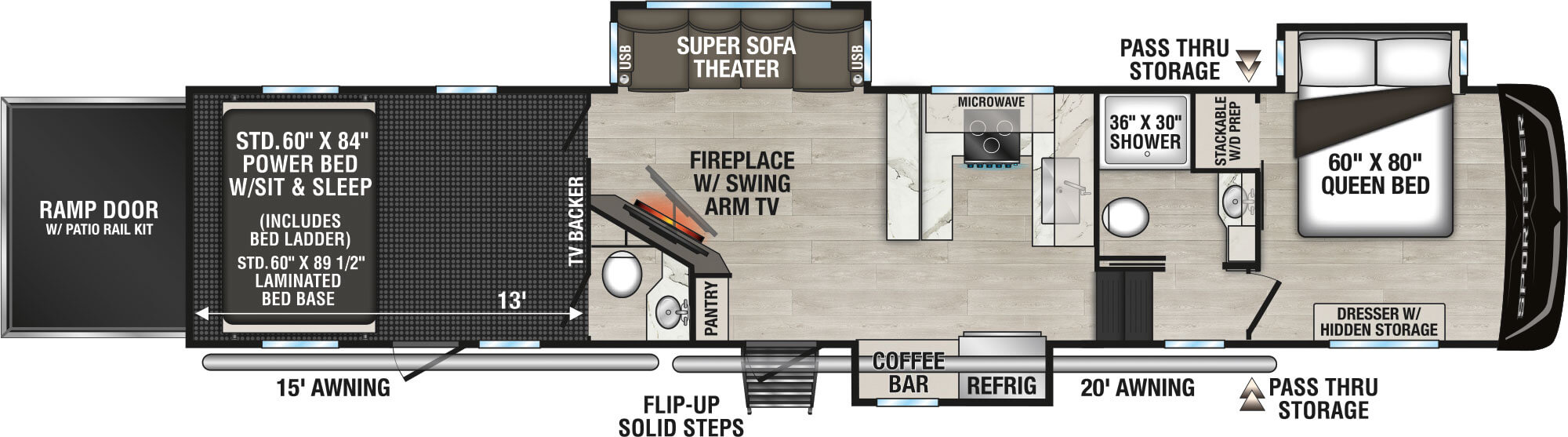 2027 KZ RV Sportster X 3813X Fifth Wheel Toy Hauler Floorplan