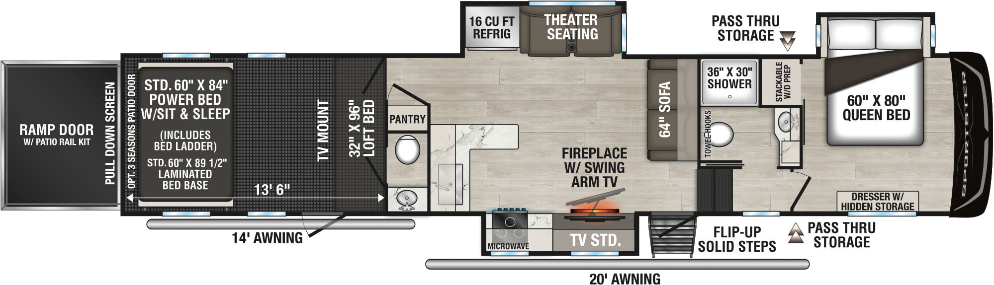 2027 KZ RV Sportster X 3914X Fifth Wheel Toy Hauler Floorplan