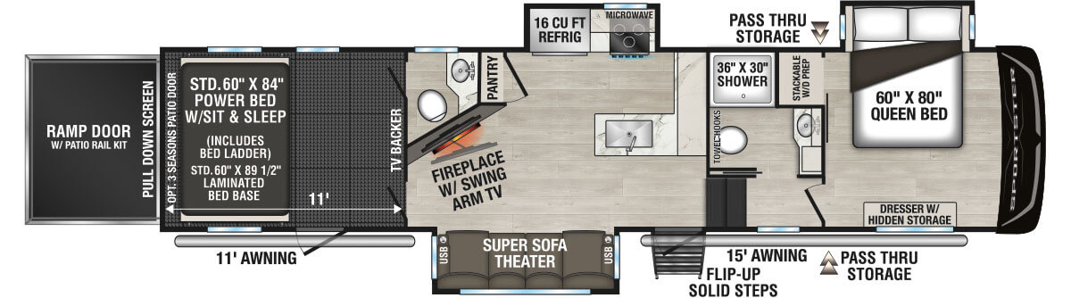2027 KZ RV Sportster X 3411X Fifth Wheel Toy Hauler Floorplan
