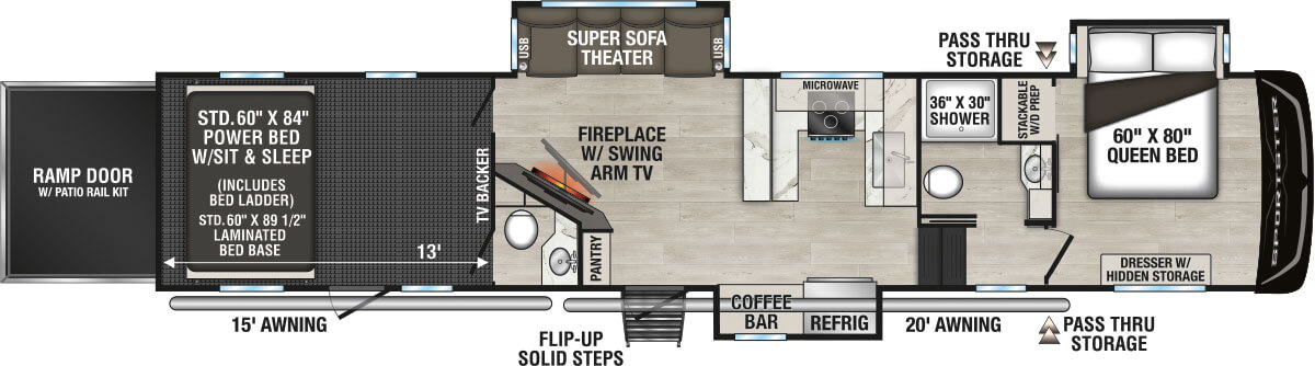 2027 KZ RV Sportster X 3813X Fifth Wheel Toy Hauler Floorplan