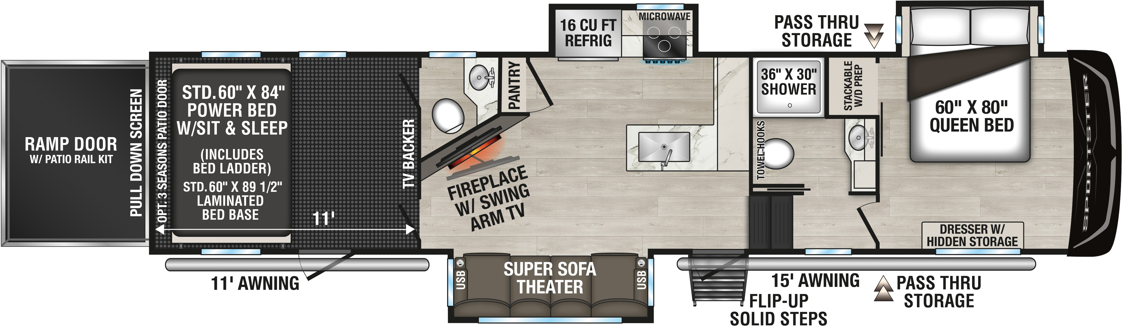2027 KZ RV Sportster X 3411X Fifth Wheel Toy Hauler Floorplan