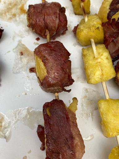 Duck Bacon and Pineapple Kebabs