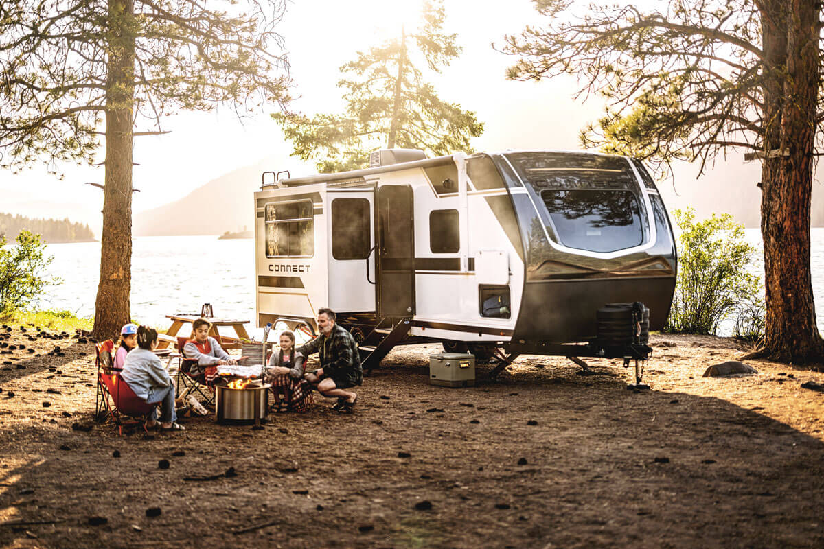 KZ RV Connect C252BH Travel Trailer with Family at Campsite